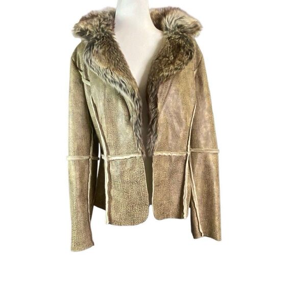 Allen B by Allen Schwartz Faux Fur Synthetic Shearling Brown Suede XL Jacket - Picture 1 of 7